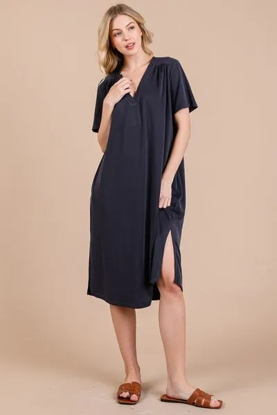 Hazel Blues® |  Ces Femme Side Slit Short Sleeve Midi Dress with Pockets