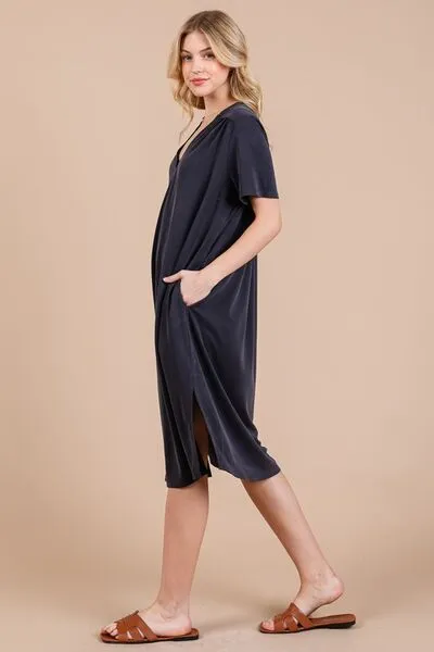 Hazel Blues® |  Ces Femme Side Slit Short Sleeve Midi Dress with Pockets