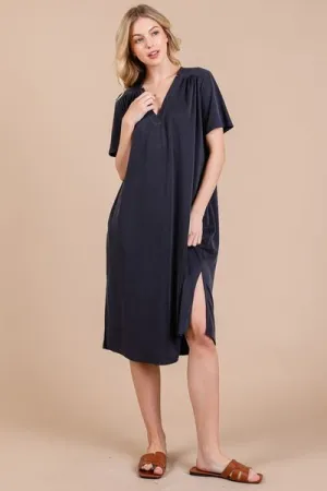Hazel Blues® |  Ces Femme Side Slit Short Sleeve Midi Dress with Pockets