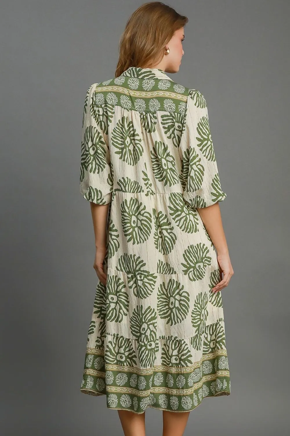 Hazel Blues® | Umgee Border Print Tiered Midi Dress