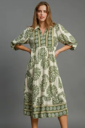 Hazel Blues® | Umgee Border Print Tiered Midi Dress