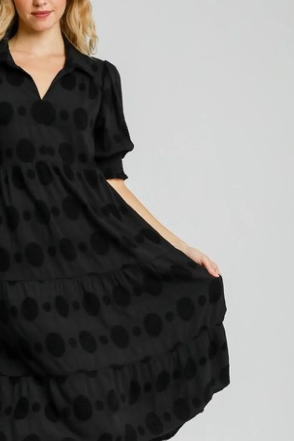 Hazel Blues® | Umgee Swiss Dot Jacquard Tiered Midi Dress