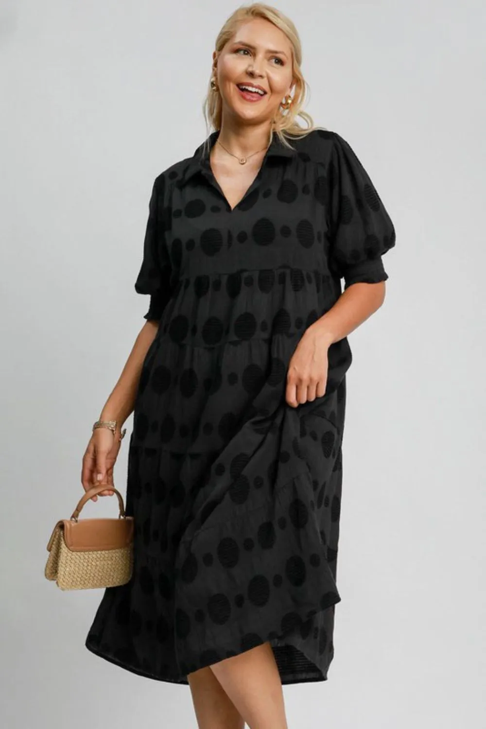 Hazel Blues® | Umgee Swiss Dot Jacquard Tiered Midi Dress