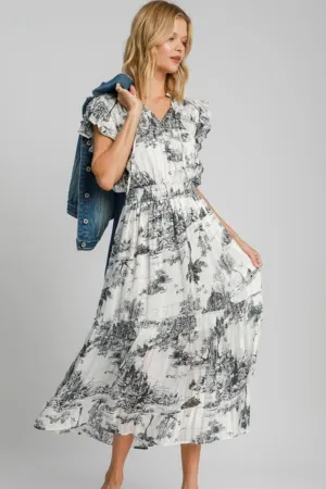 Hazel Blues® | Umgee Two Tone Landscape Print Midi Dress