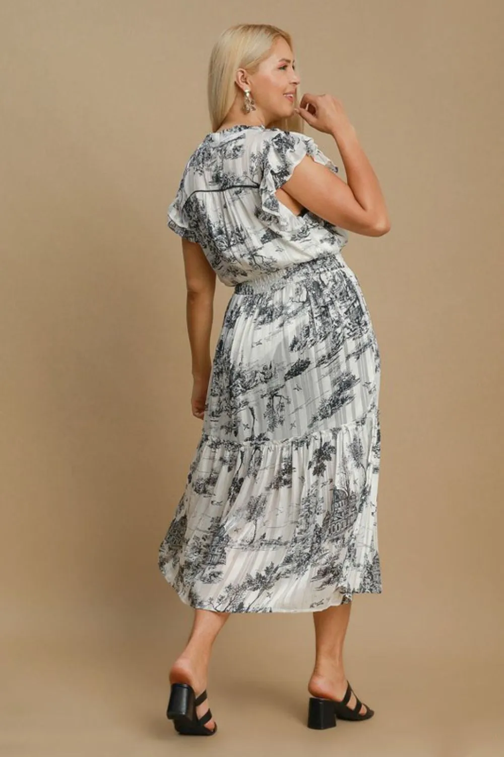 Hazel Blues® | Umgee Two Tone Landscape Print Midi Dress