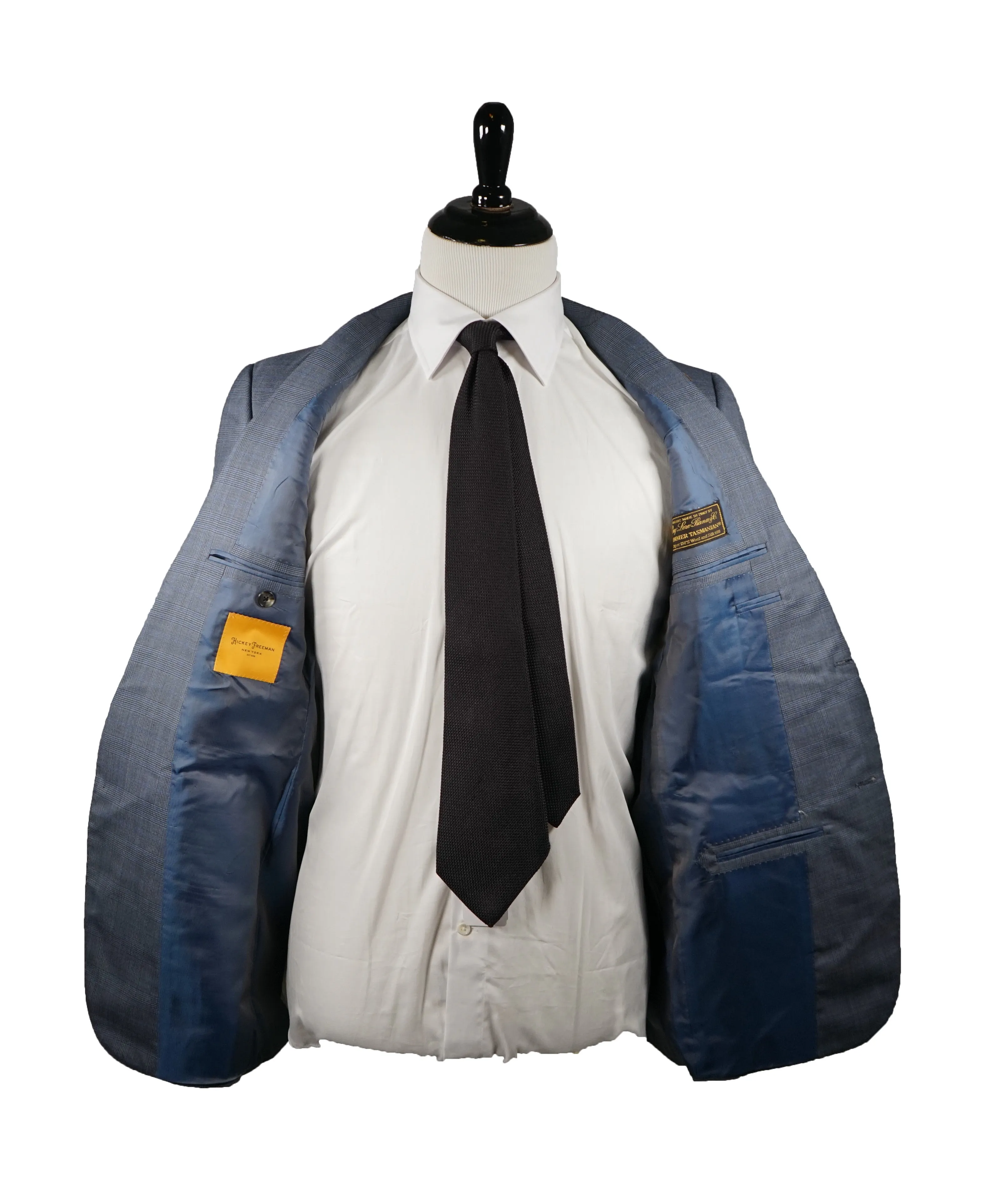 HICKEY FREEMAN / LORO PIANA - Super 150’s Wool/Silk Medium Blue Plaid - 38R