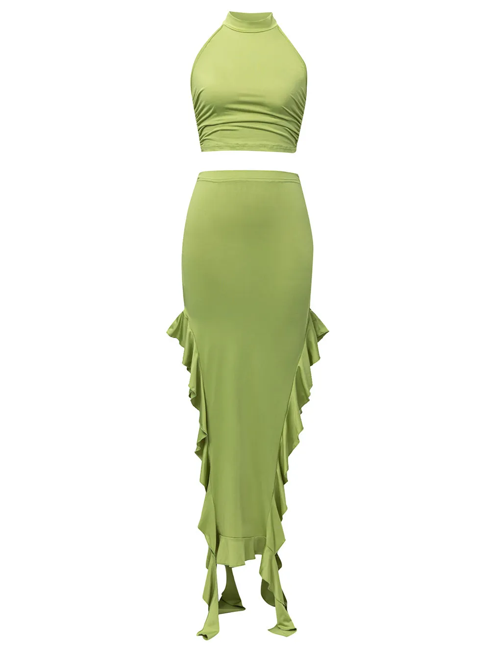 High Neck Sleeveless Rickrack Maxi Bodycon Set HB101860