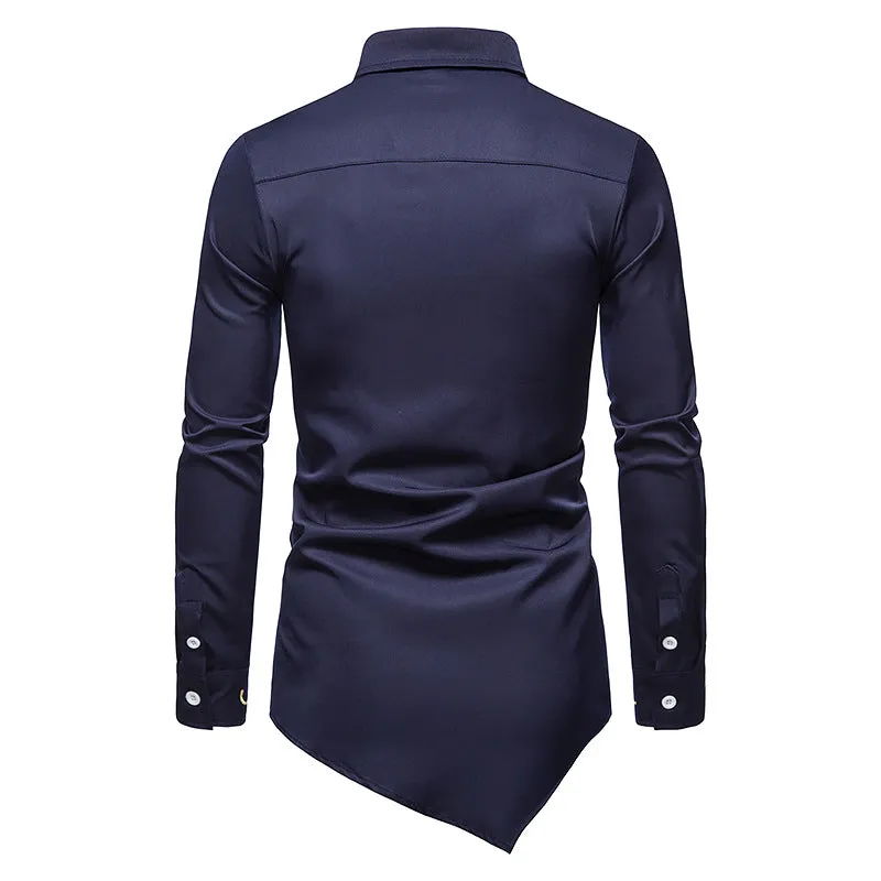 Hollow Men's Embroidered Asymmetric Long-sleeved Denim Shirt
