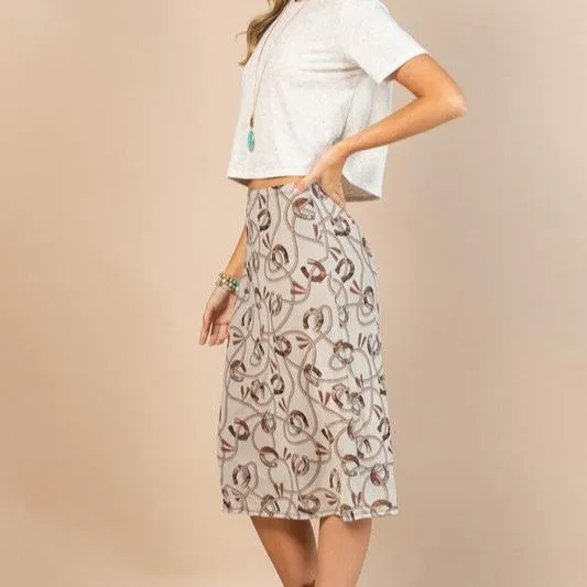Horseshoe Print Mesh Midi Skirt - Avery