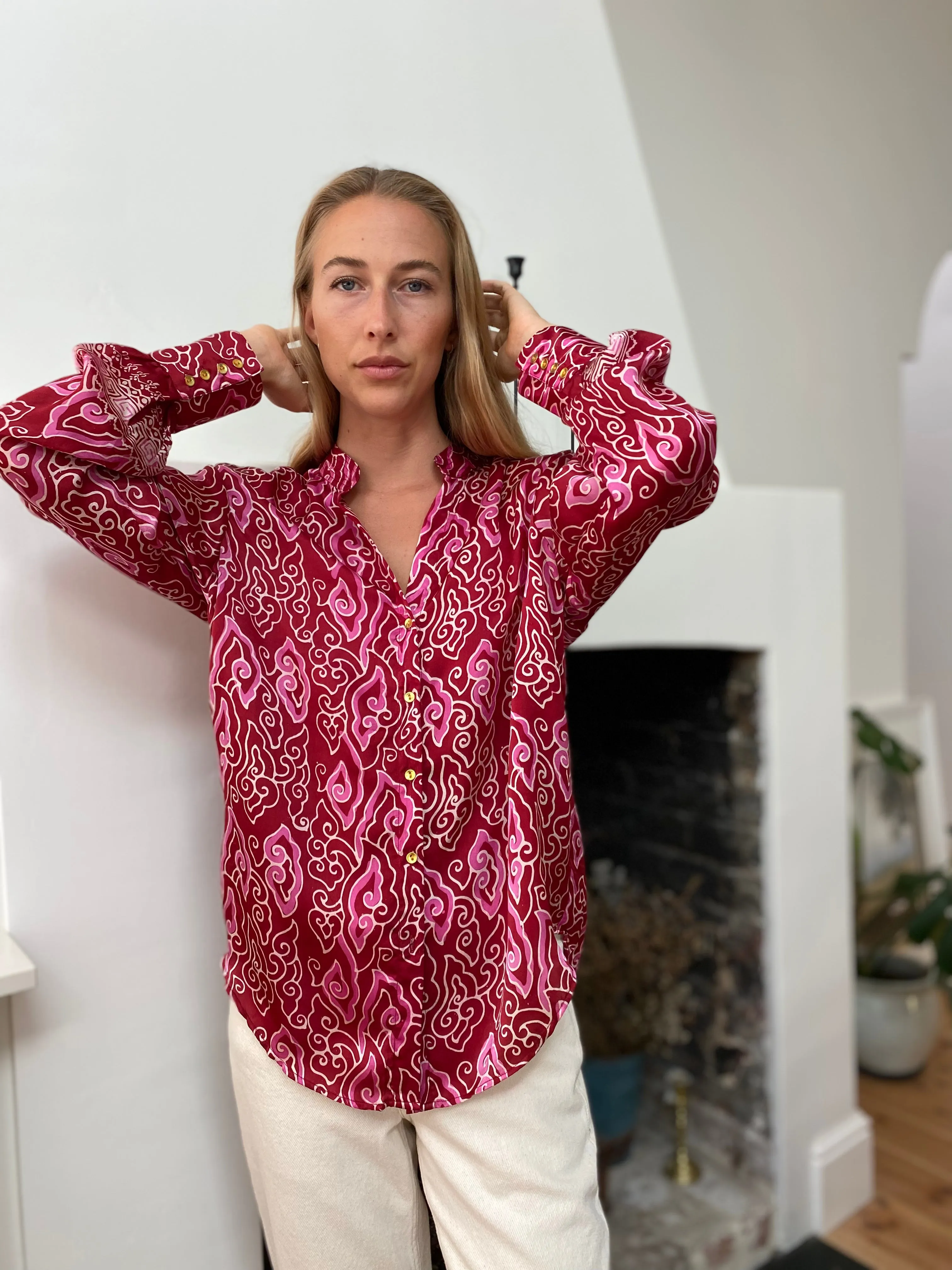 HOTEL The Fleurs Silk Blouse in Rich Red Cloud