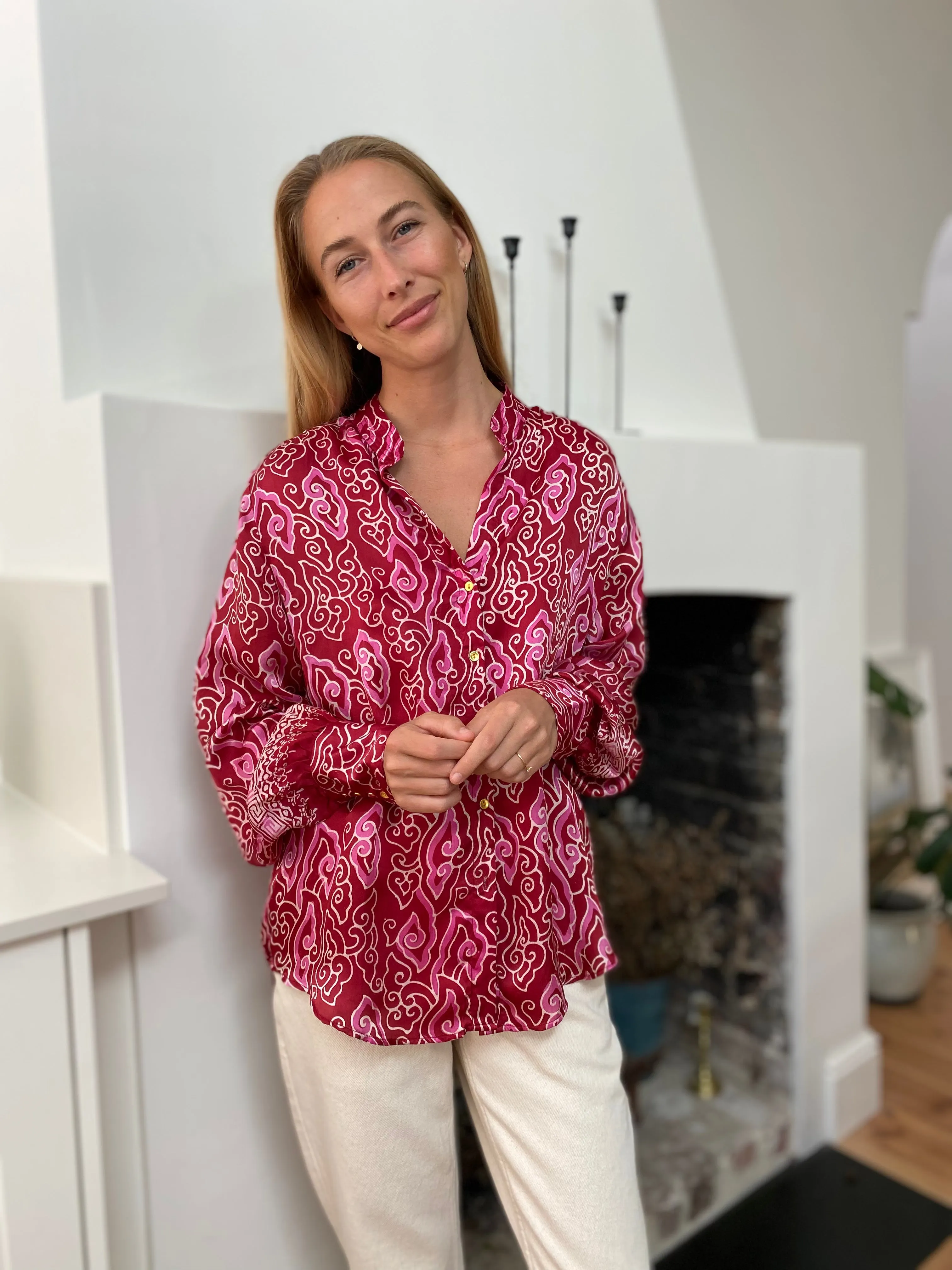 HOTEL The Fleurs Silk Blouse in Rich Red Cloud