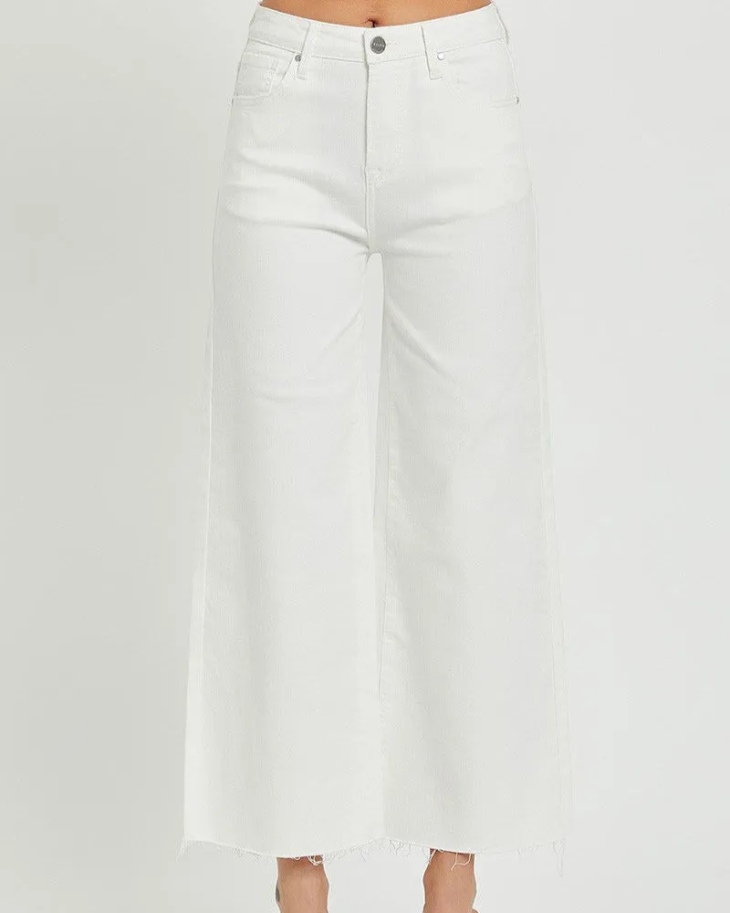 HR TUMMY CONTROL CROP WIDE LEG PANTS BY RISEN- WHITE - REG/CURVY