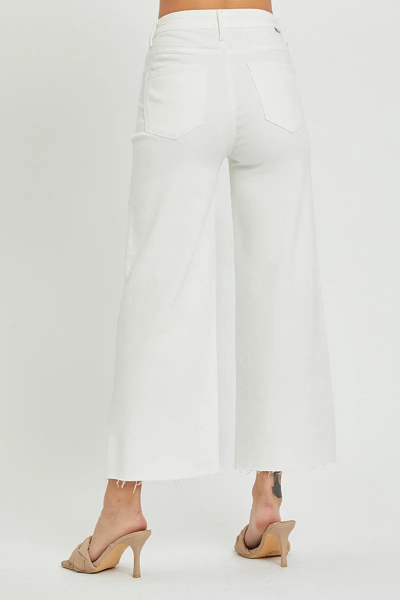 HR TUMMY CONTROL CROP WIDE LEG PANTS BY RISEN- WHITE - REG/CURVY