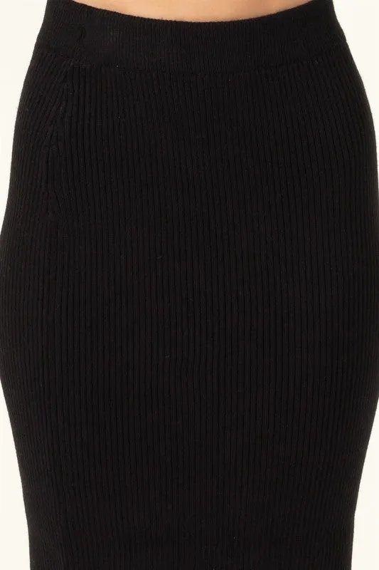 HYFVE Fashionista High-Waist Ribbed Midi Skirt
