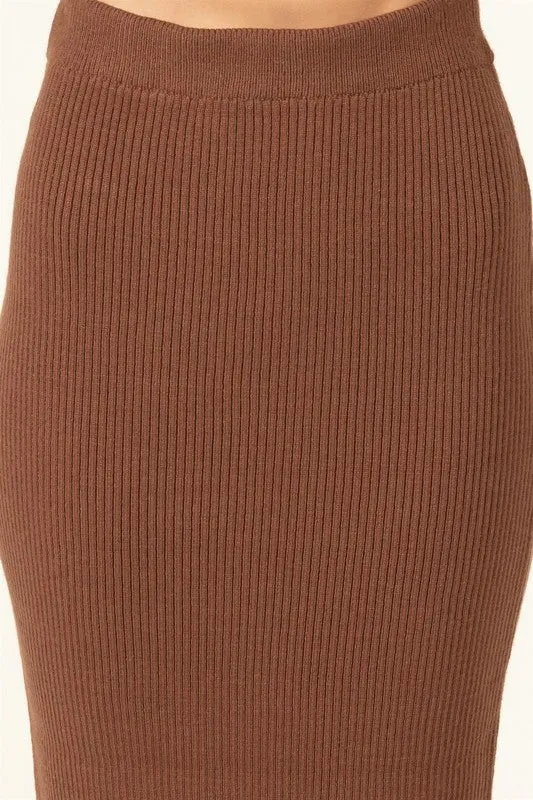 HYFVE Fashionista High-Waist Ribbed Midi Skirt