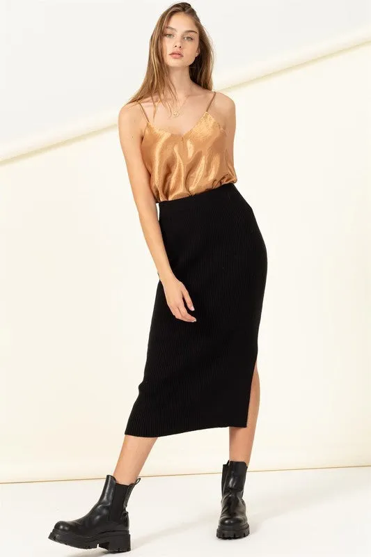HYFVE Fashionista High-Waist Ribbed Midi Skirt