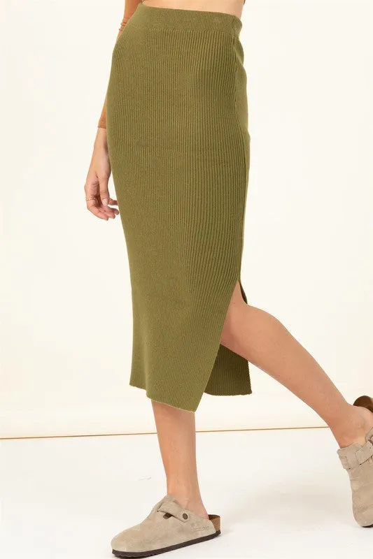 HYFVE Fashionista High-Waist Ribbed Midi Skirt