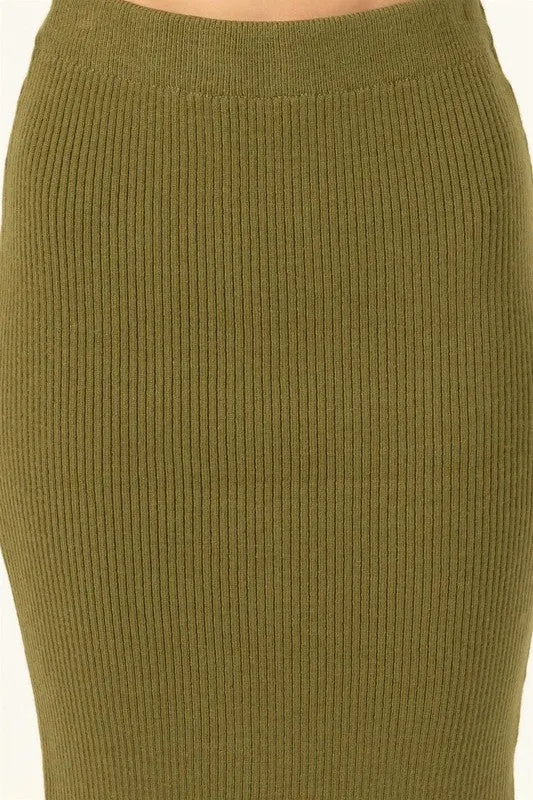 HYFVE Fashionista High-Waist Ribbed Midi Skirt