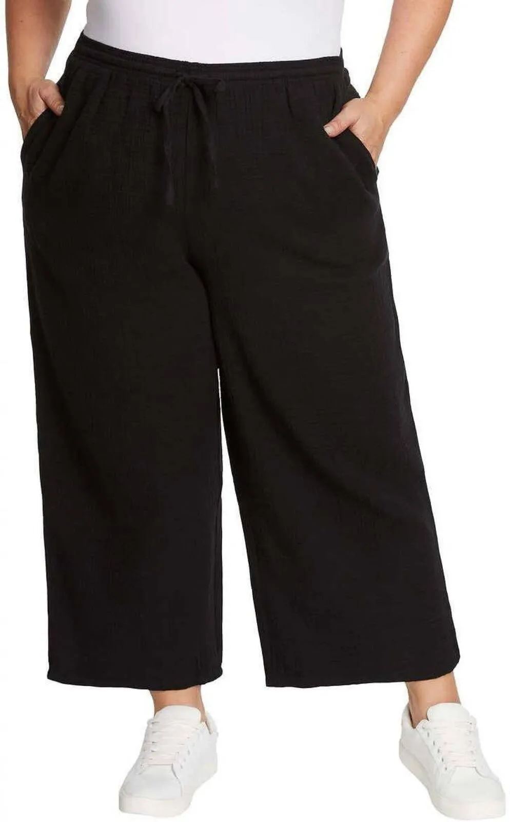 Jessica Simpson Women's Gauzy 100% Cotton Pull On Cropped Ankle Pants Black S