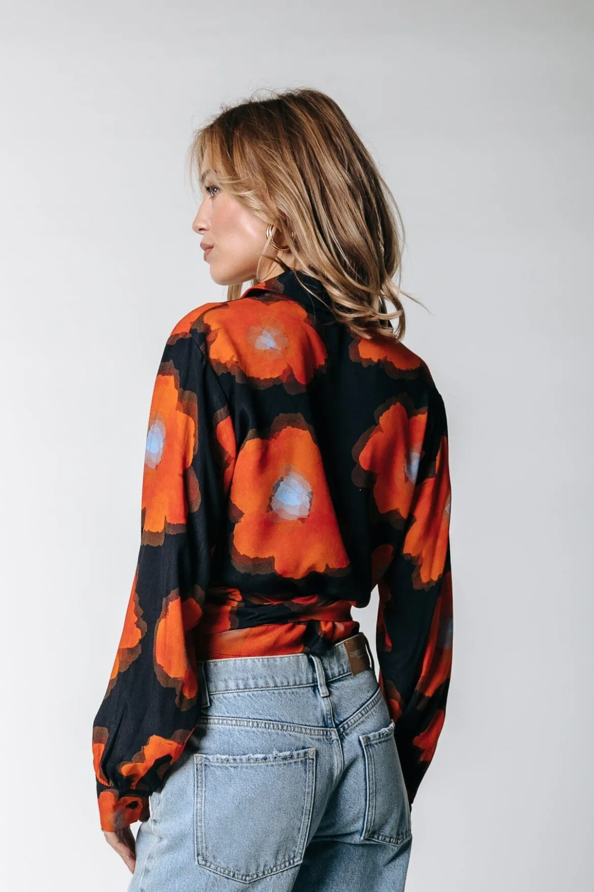 Josa Flower Wrap Blouse | Mandarin Orange