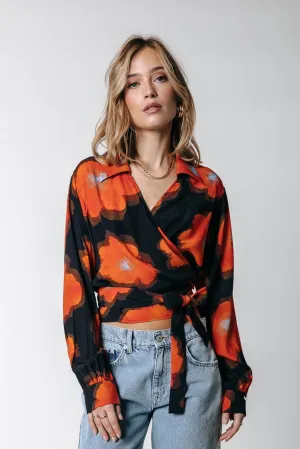 Josa Flower Wrap Blouse | Mandarin Orange