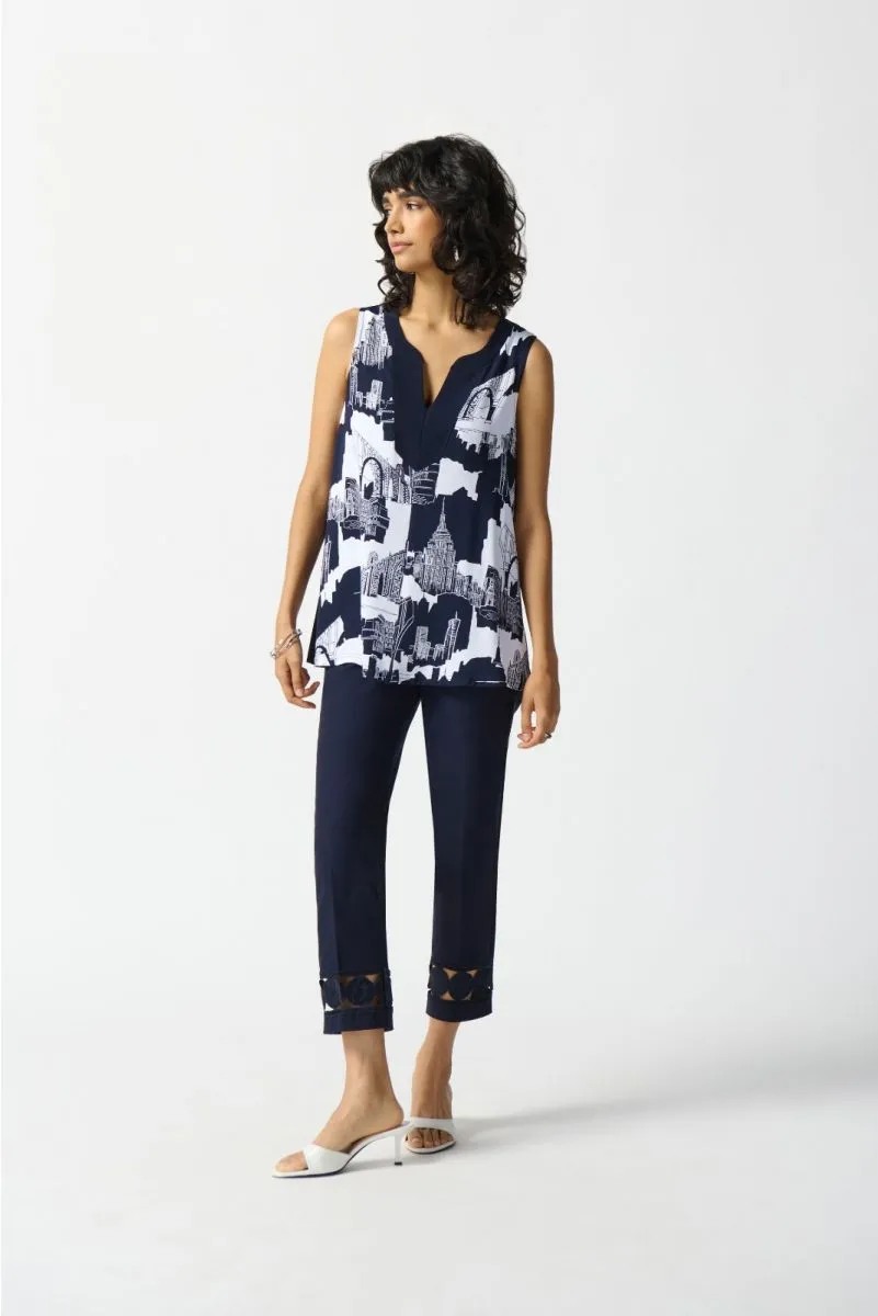 Joseph Ribkoff Embroidered Cutout Hem Pull On Cropped Pants 242131