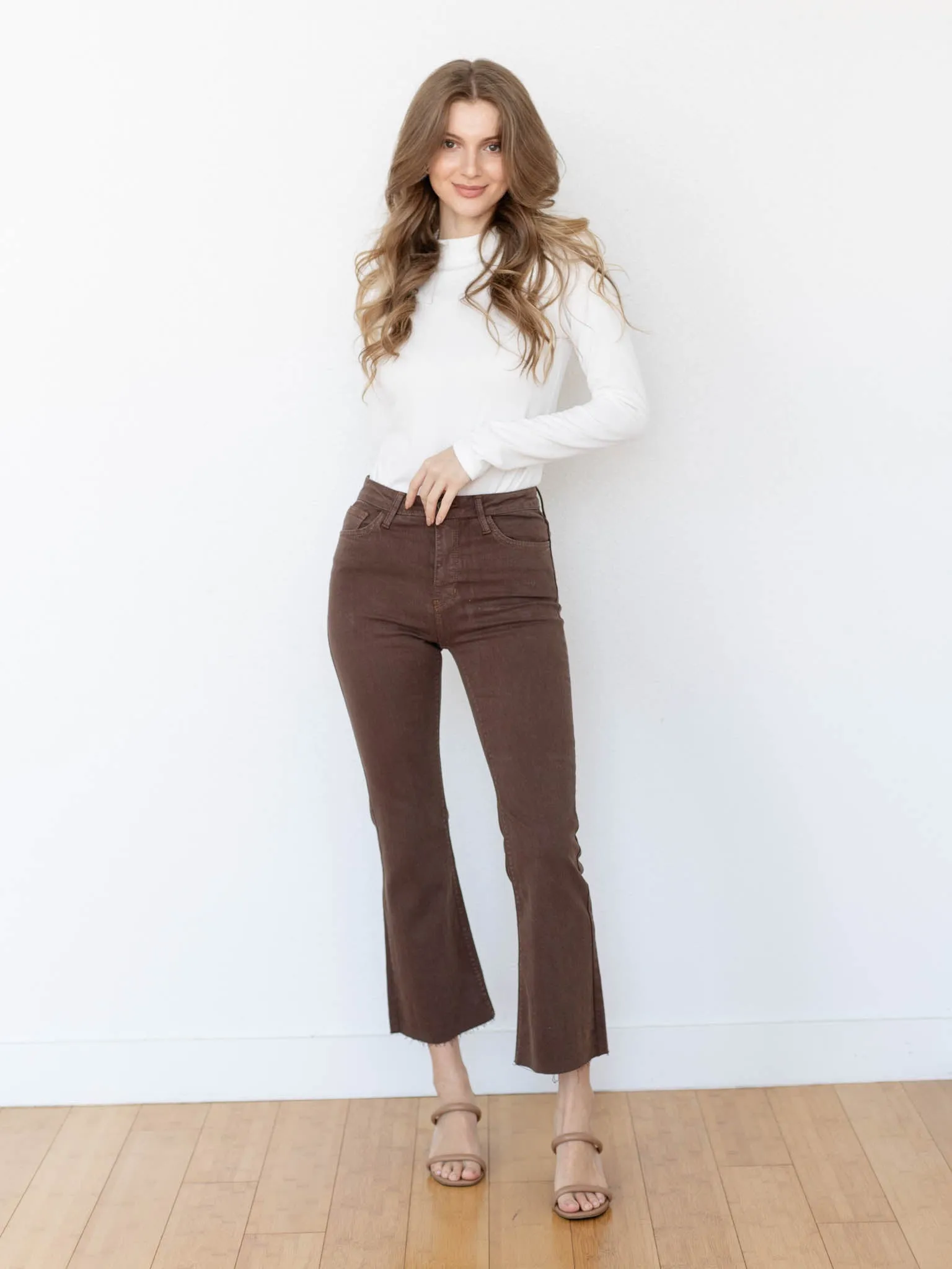 Just Black Vintage Brown High Rise Tonal Crop Flare
