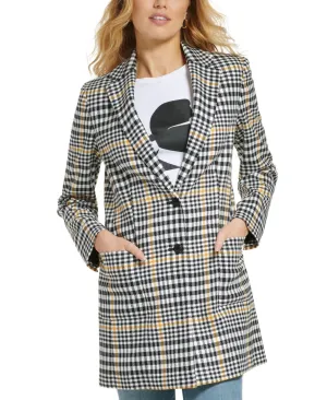 Karl Lagerfeld Paris Women's Plaid Mid-Length Button-Up Jacket L2HC6175