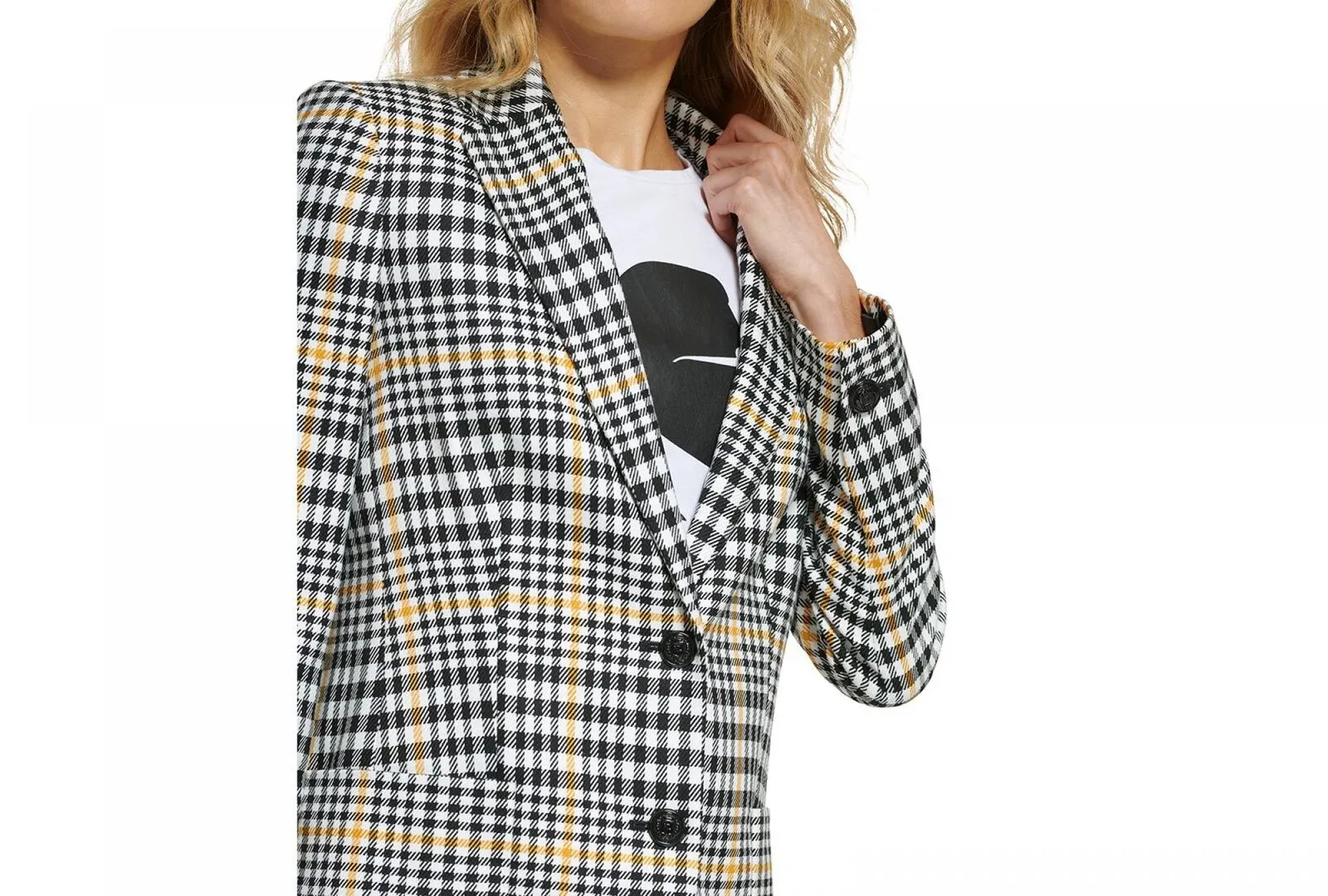 Karl Lagerfeld Paris Women's Plaid Mid-Length Button-Up Jacket L2HC6175