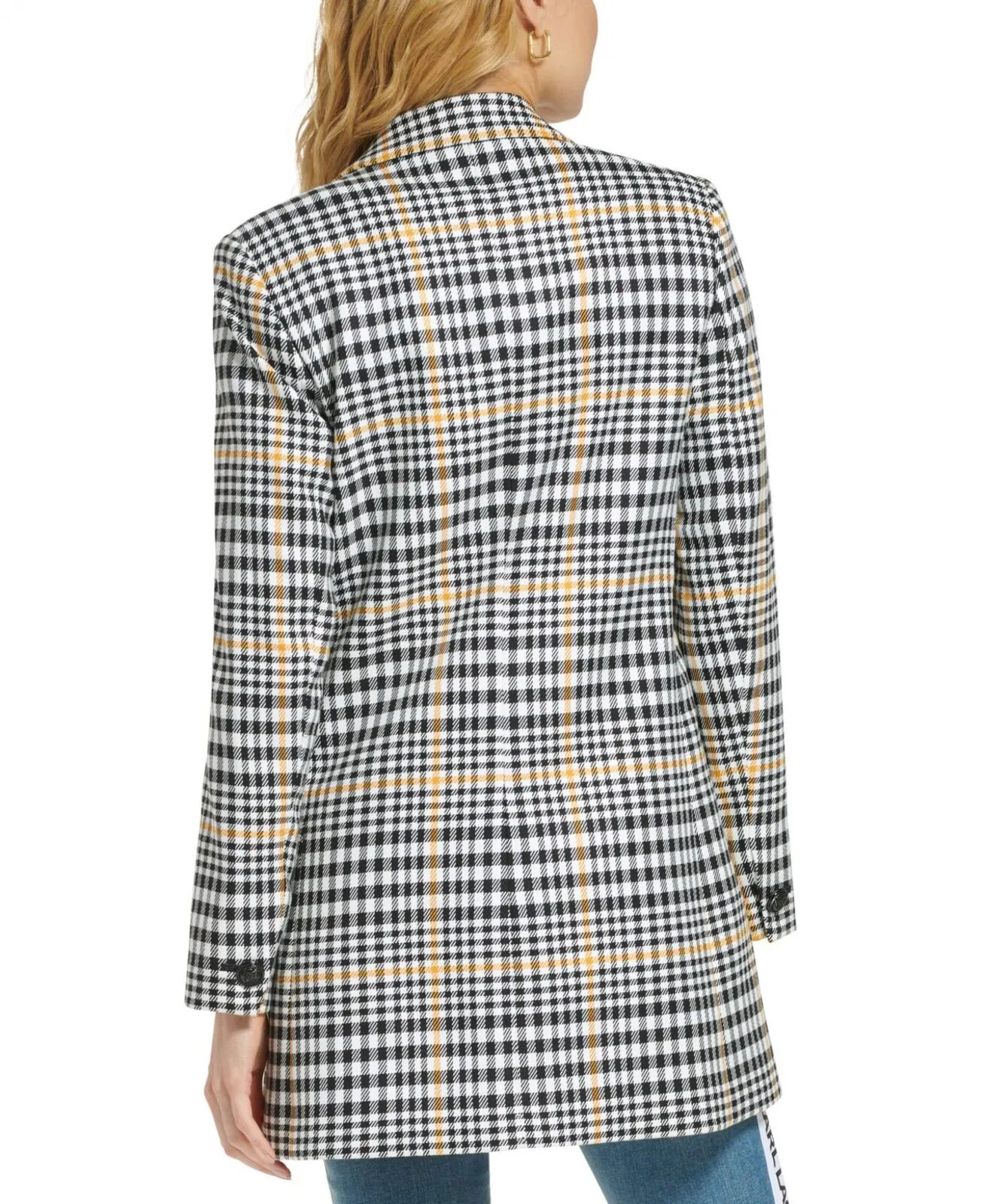 Karl Lagerfeld Paris Women's Plaid Mid-Length Button-Up Jacket L2HC6175