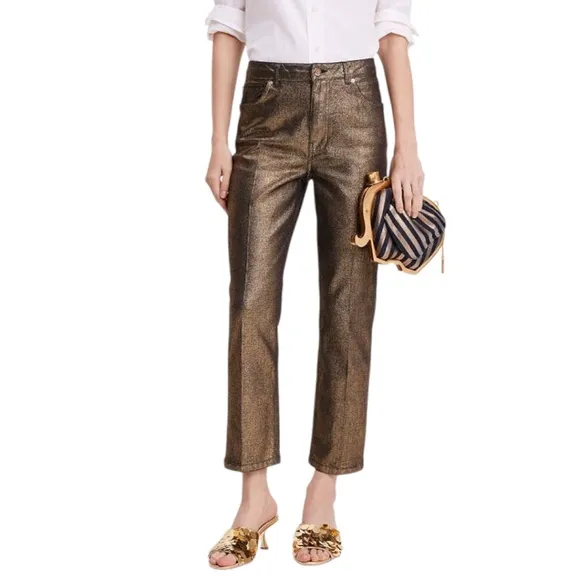 KATE SPADE Metallic Straight Leg Jean Pant Cropped Size 26