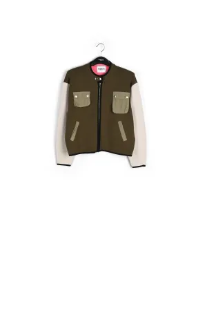 Khaki and off-white utility-inspired knit jacket