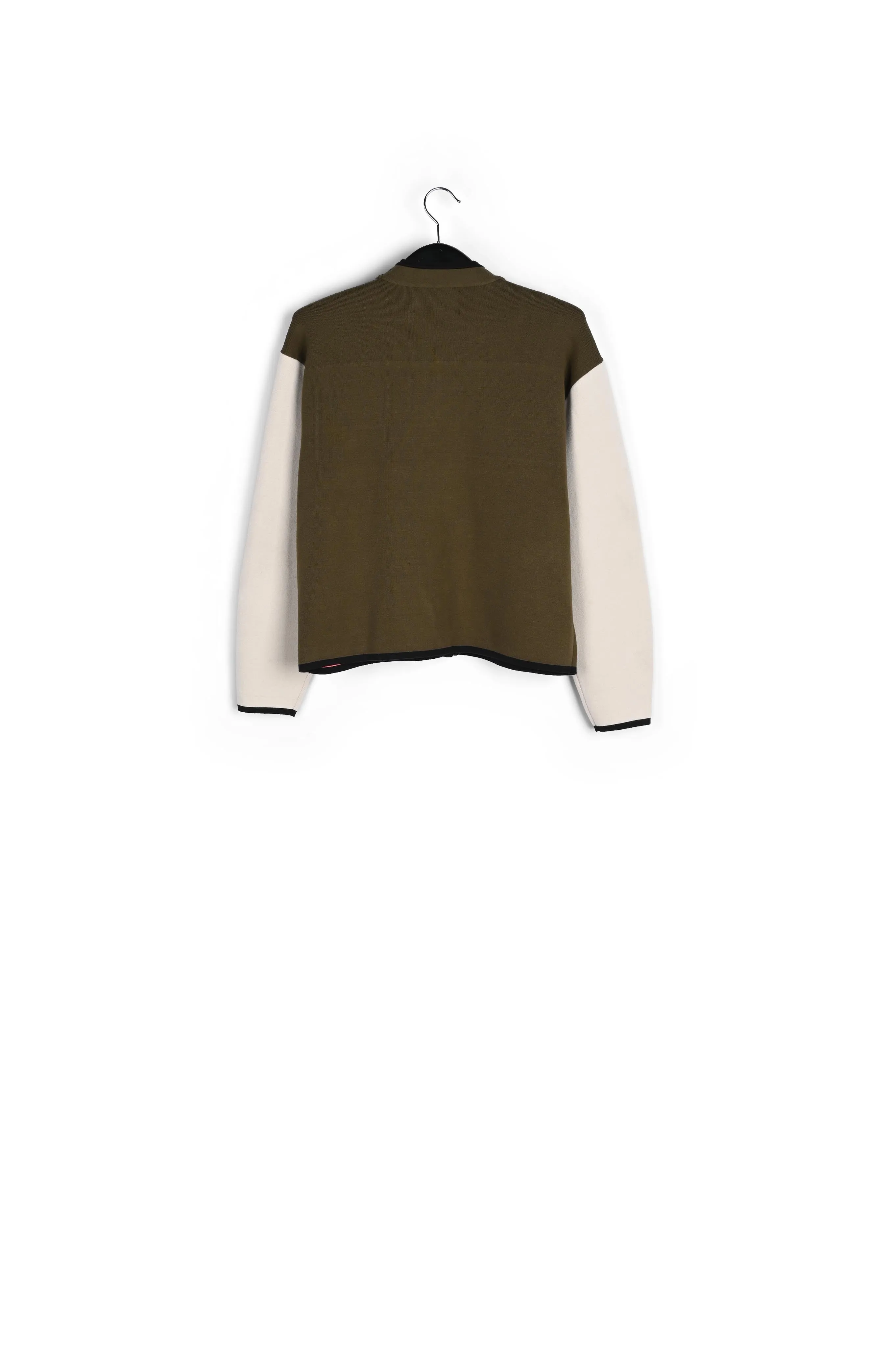 Khaki and off-white utility-inspired knit jacket