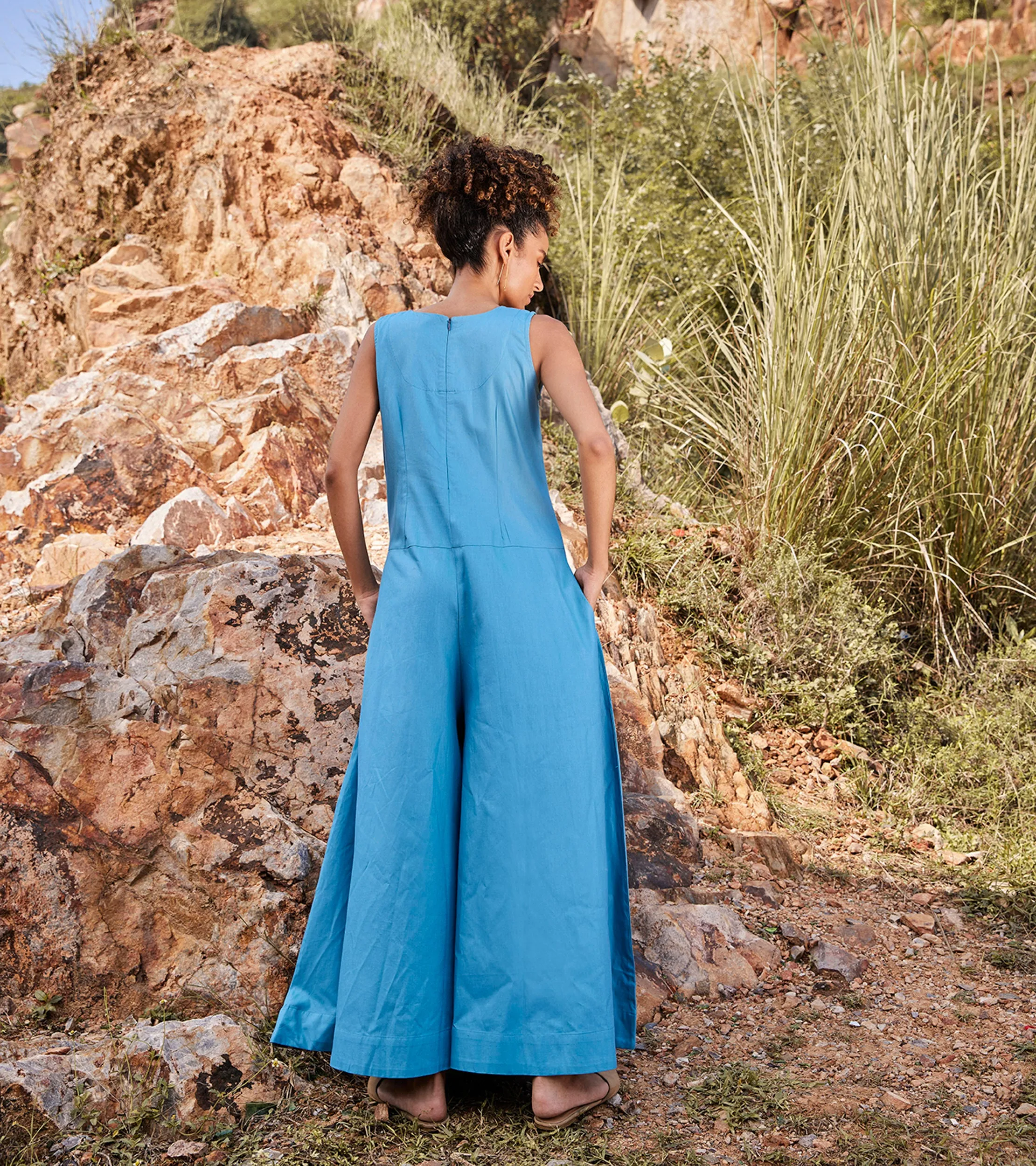 Khara Kapas Whisper Of Air Jumpsuit Twill Weave Cotton  Blue KW683