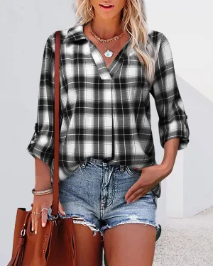 Kylie | Stylish Checked V-neck Long-Sleeved Blouse