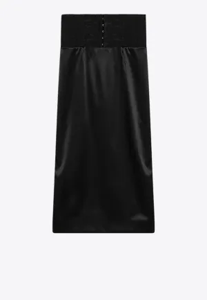 Lace-Appliqué Midi Skirt