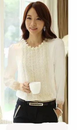 Lace Blouse Women Tops And Blouses Fashion Shirt Long Sleeve white Shirts social womens blouses