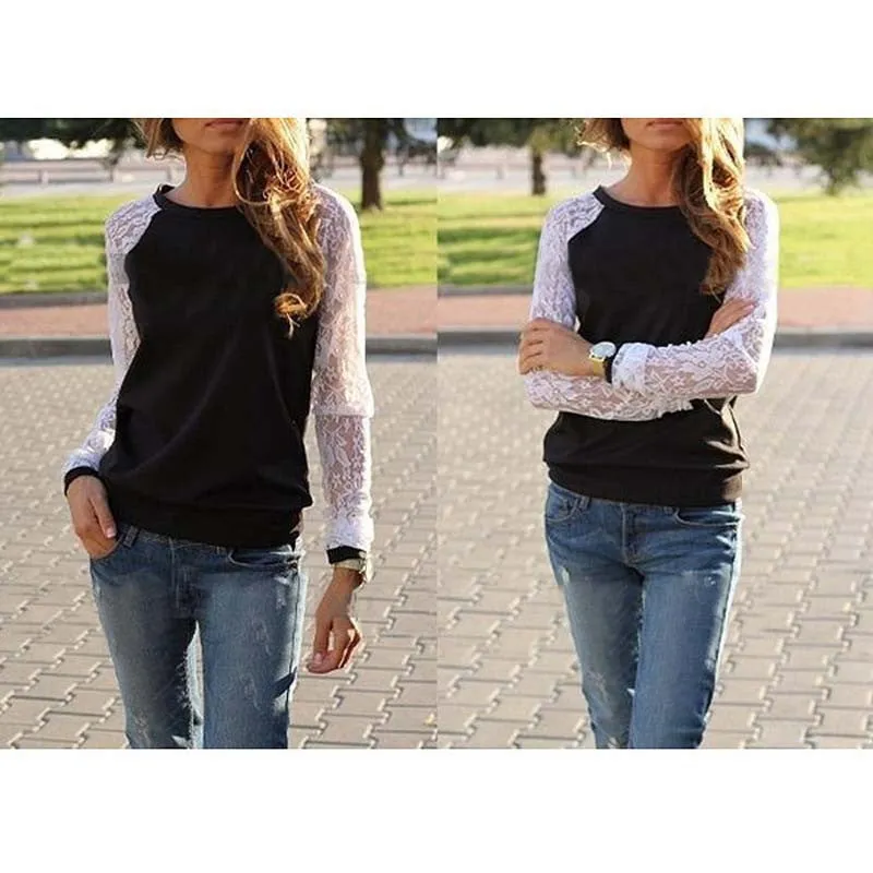 Lace Blouses Shirts Women Long Sleeve Blouse Shirt Shirt Blouse Shirt Tops Solid O Neck Casual