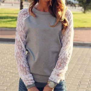 Lace Blouses Shirts Women Long Sleeve Blouse Shirt Shirt Blouse Shirt Tops Solid O Neck Casual