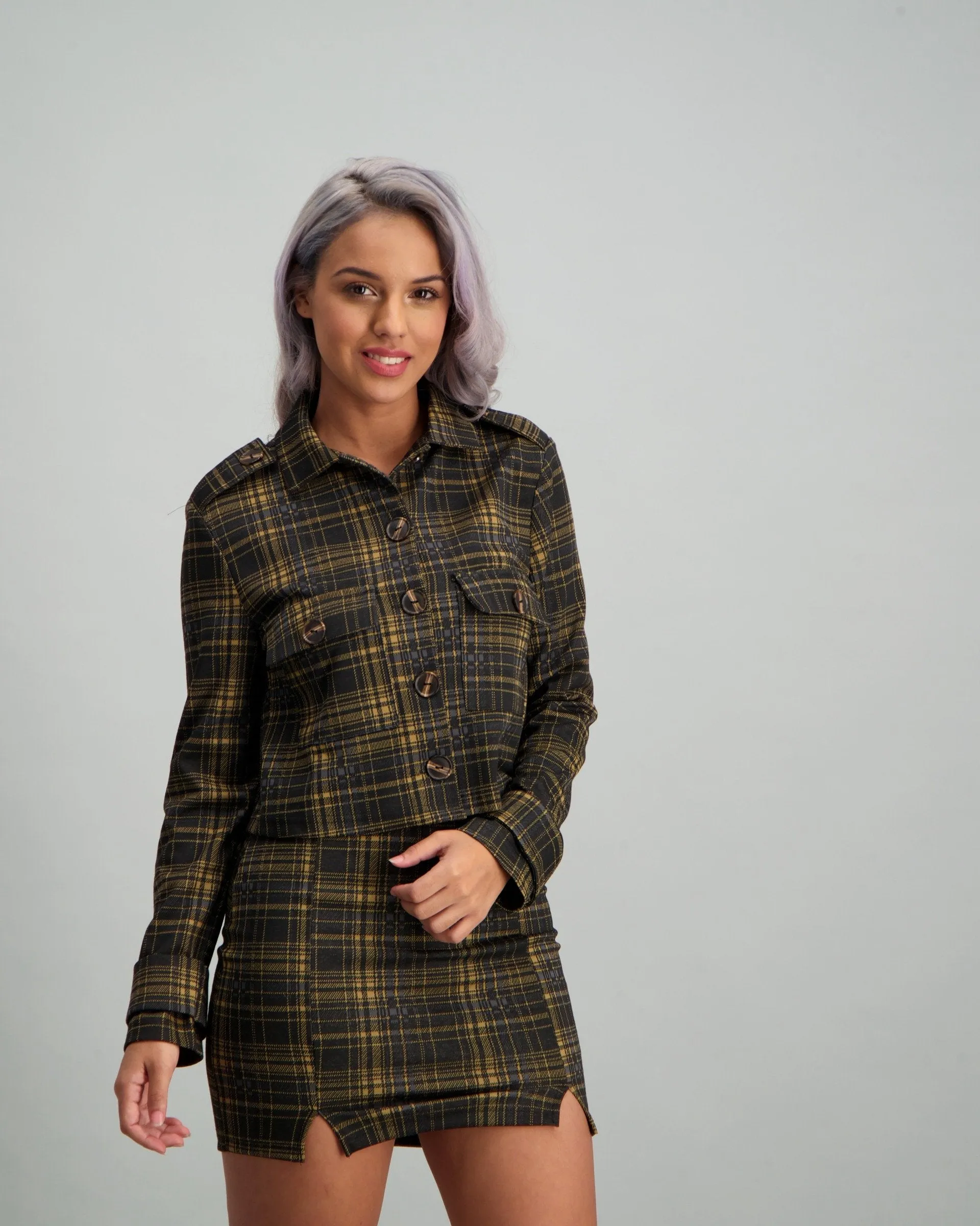 Ladies Cropped Checkered Jacket