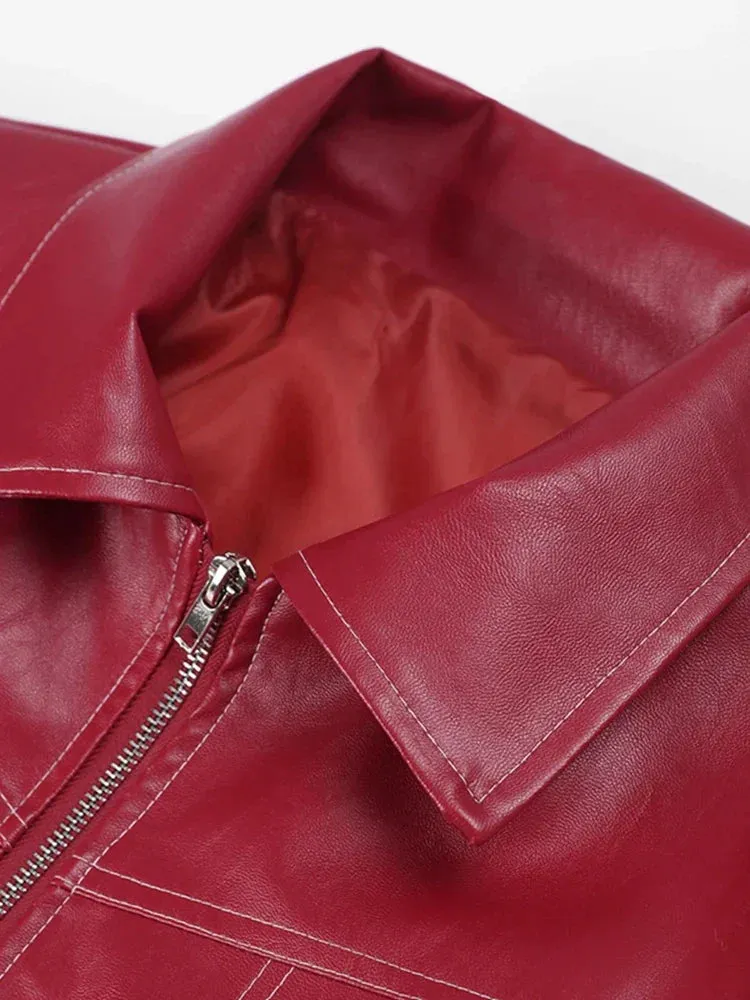 Ladies' leather-like riding coat with zip, long sleeves and turn-down collar