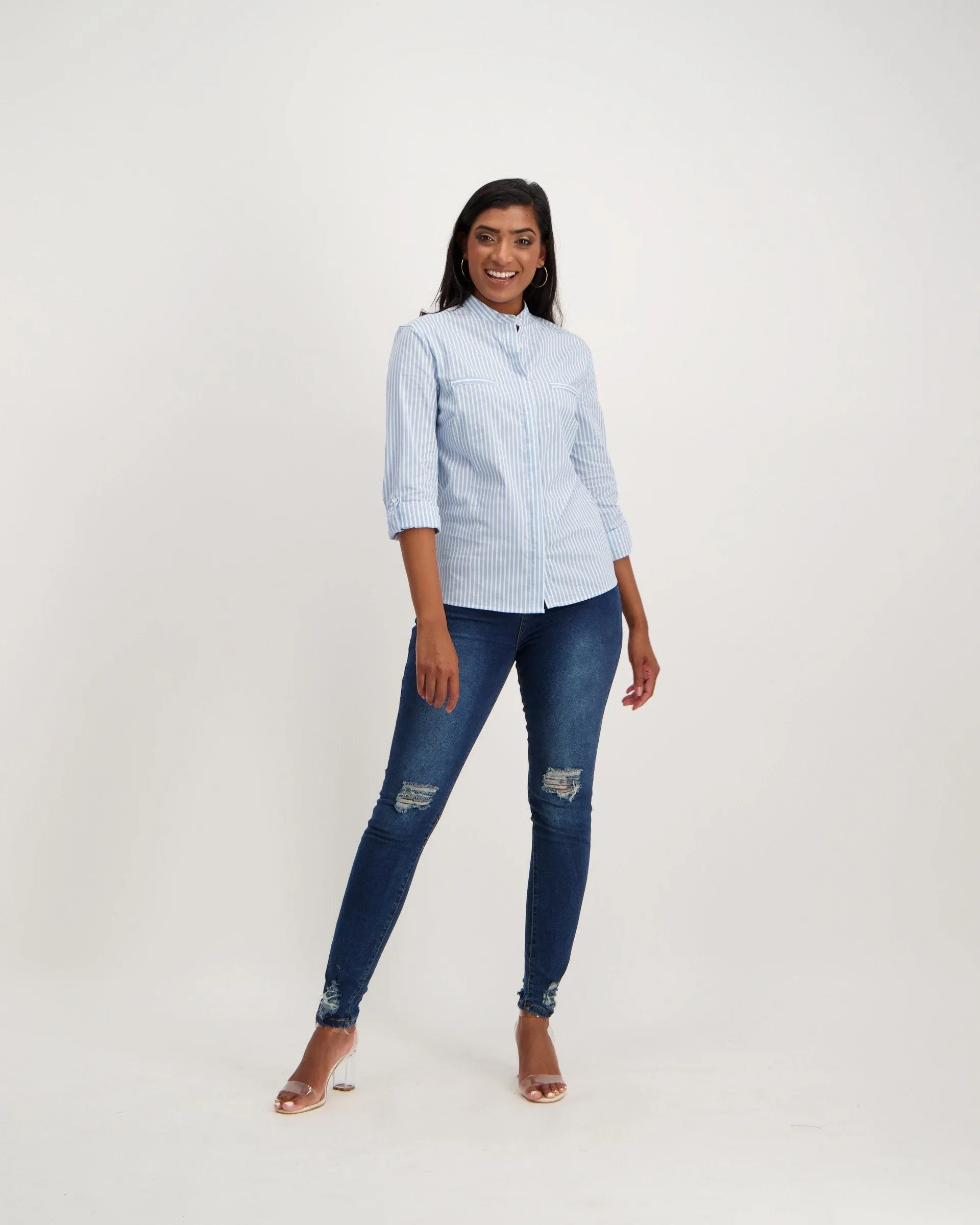 Ladies Mandarin Collared Shirt