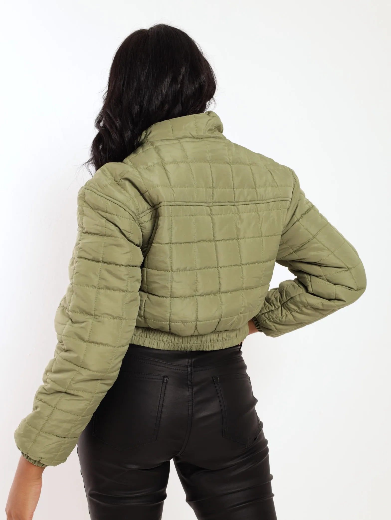 Ladies Quilted Cropped Zip Through Jacket - Fatigue