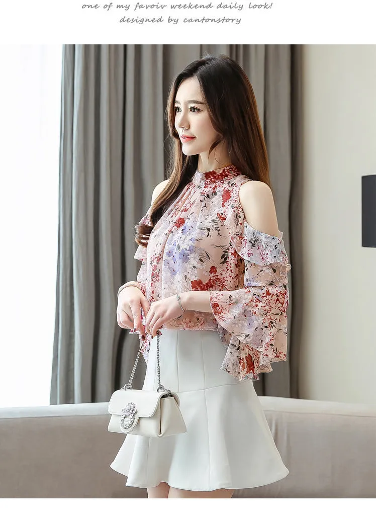Ladies Tops Floral Chiffon Blouse