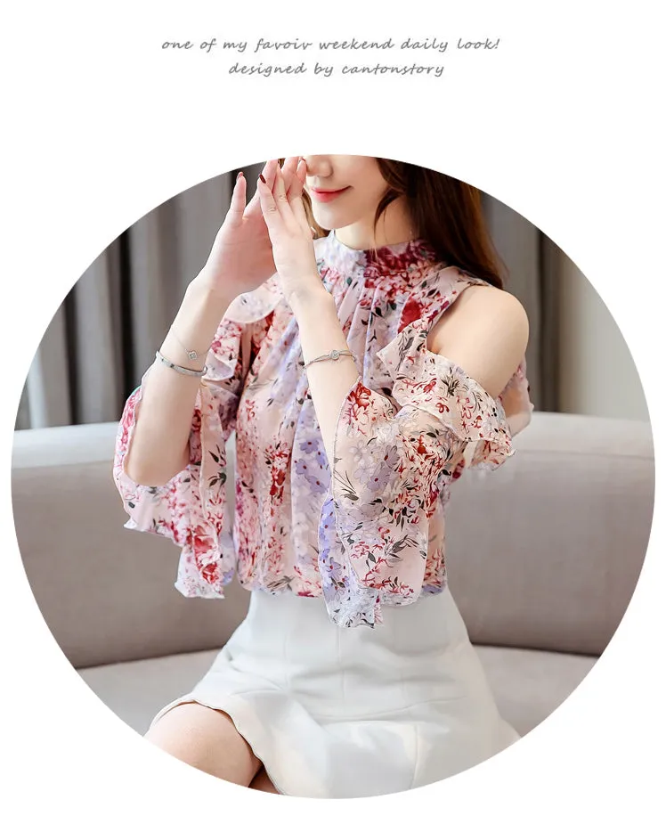 Ladies Tops Floral Chiffon Blouse