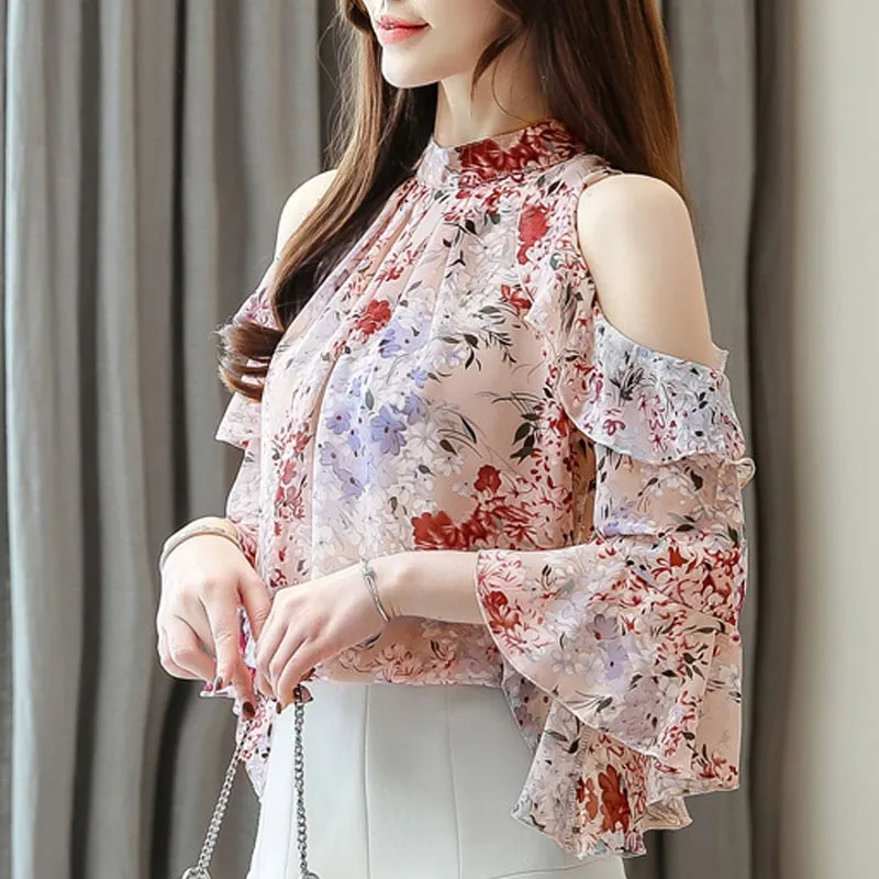 Ladies Tops Floral Chiffon Blouse
