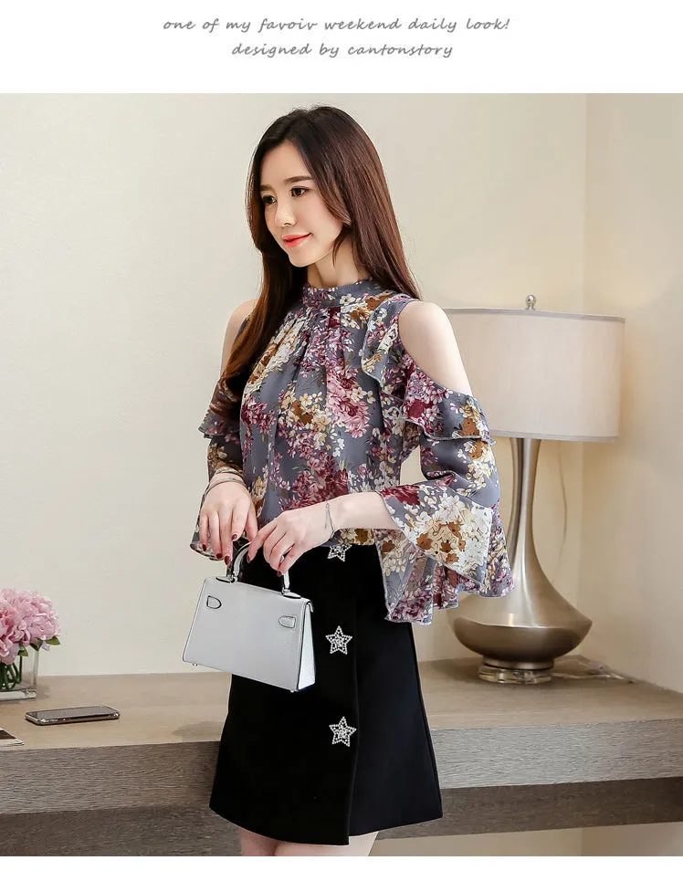 Ladies Tops Floral Chiffon Blouse