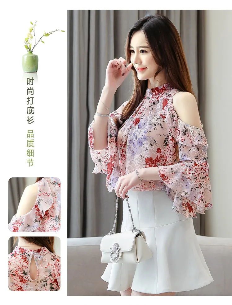 Ladies Tops Floral Chiffon Blouse