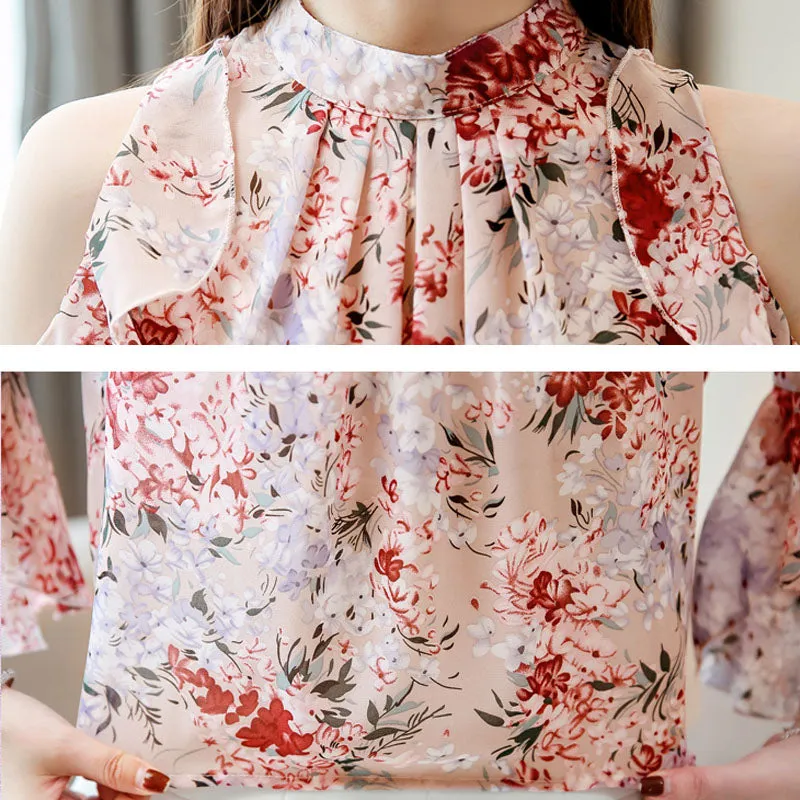 Ladies Tops Floral Chiffon Blouse