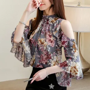 Ladies Tops Floral Chiffon Blouse